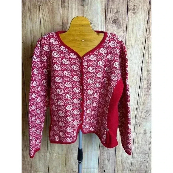 Alpspur Knit Wool Blend Cardigan Sweater Red and White Size M. READ DESC - Picture 1 of 8